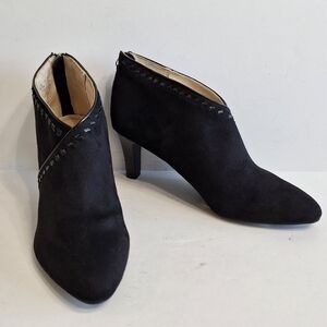 Life Stride Black Faux Suede Academia Preppy Heeled Comfort Ankle Boots Size 9.5